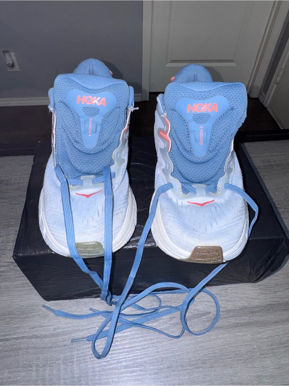 Hoka Kids Light Blue, White & Coral Athletic Sneakers